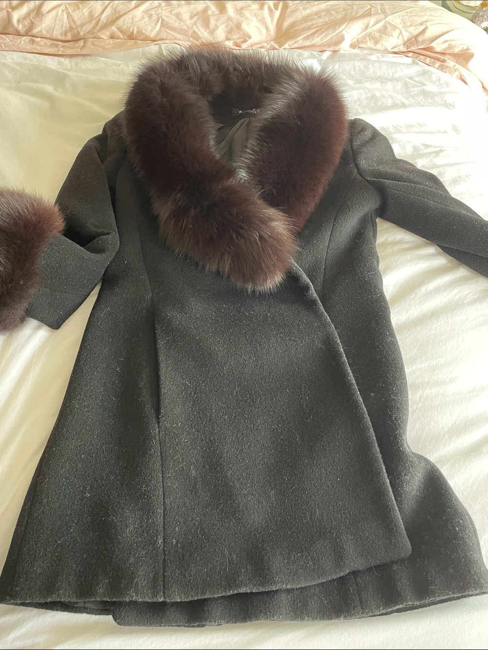 Black Wool Coat with Brown Fur Trim, Steve by Searle 2P - Picture 8 of 13